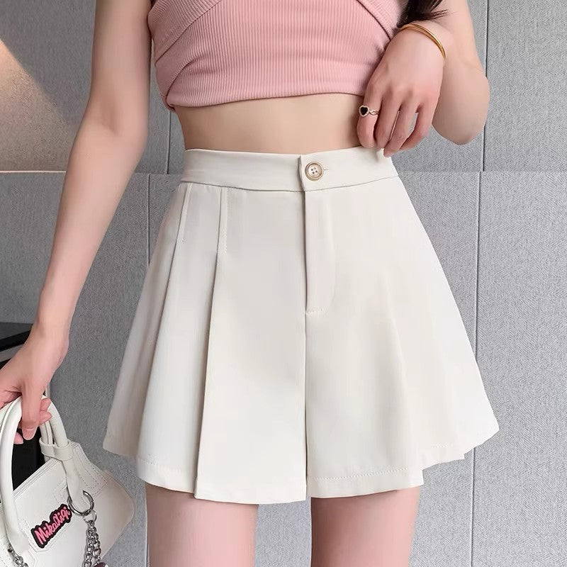 Pantalones cortos plisados ​​de cintura alta y talla grande para mujer que realzan la figura