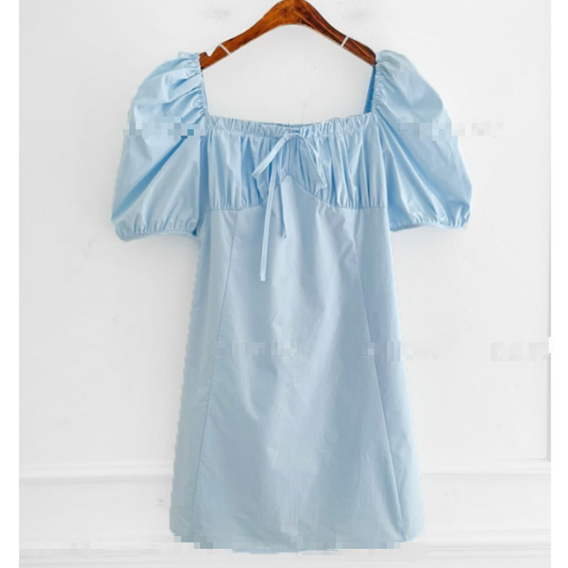 Vestido informal con cintura definida y escote cuadrado con cordones para mujer