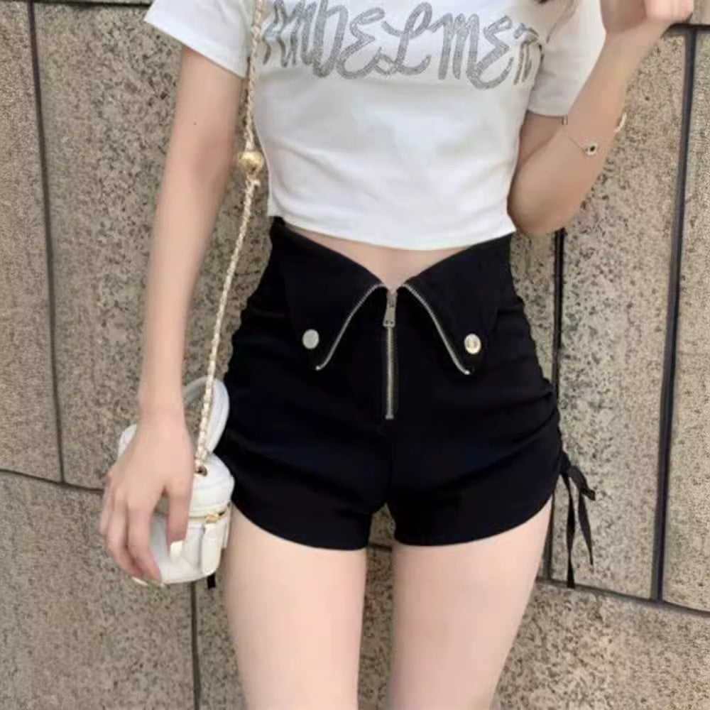 Pantalones cortos negros de tiro alto para mujer