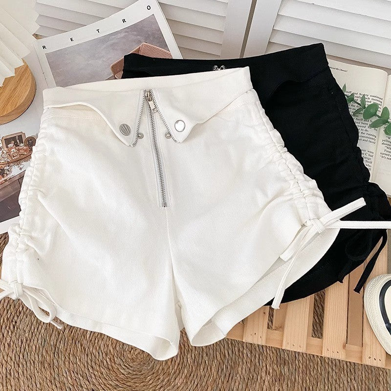 Pantalones cortos negros de tiro alto para mujer