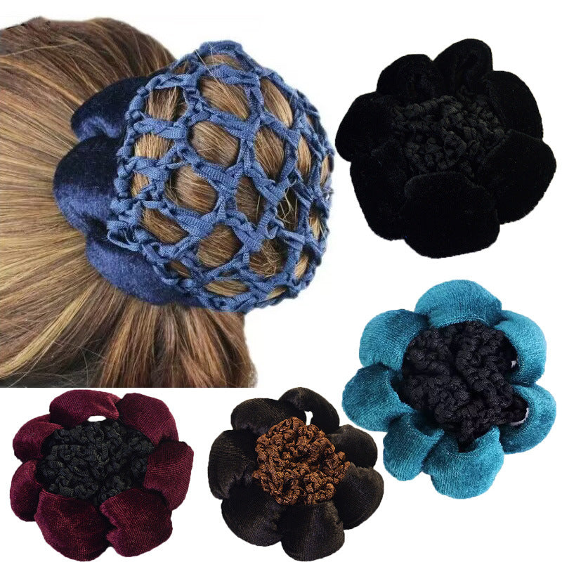 Diadema de terciopelo de color liso para danza con bolsa de malla para el cabello