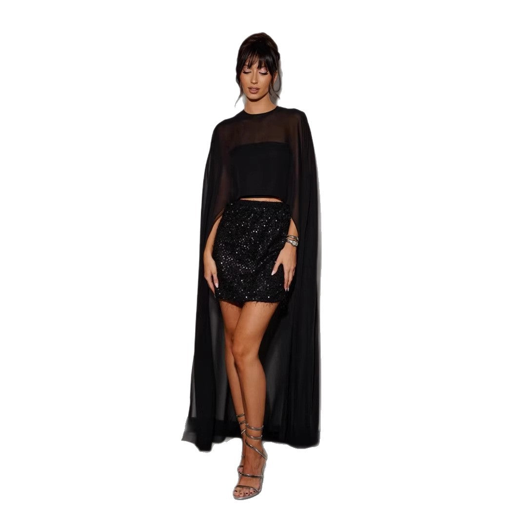 Solid-color Chiffon Pullover With An Asymmetrical Design