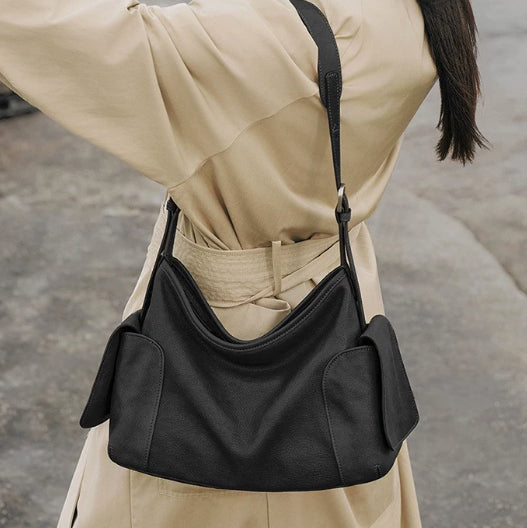 Bolso bandolera grande de piel auténtica con dos asas