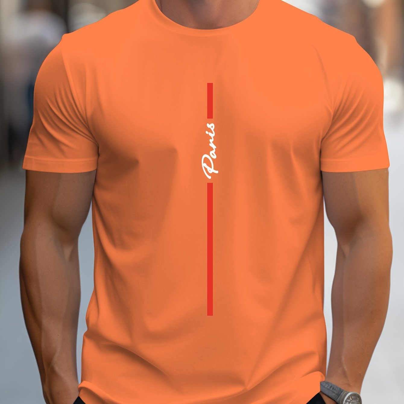 Men's Fashion Handwritten Paris Print Shoulder T-Shirt