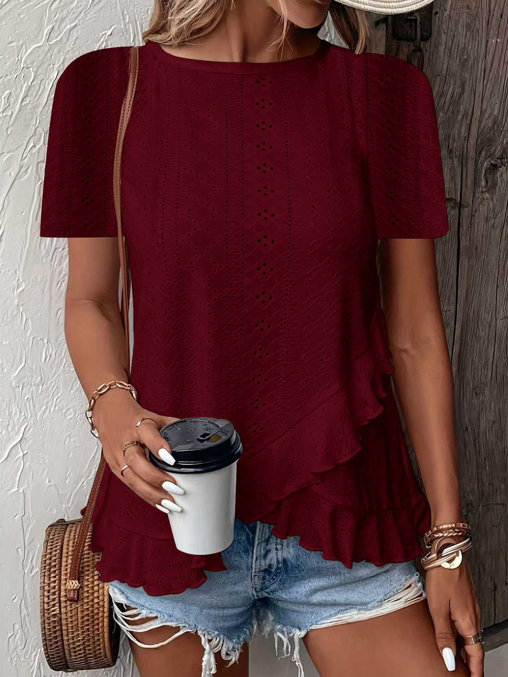 Womens Fashion Casual Solid-color Short-sleeve Crew Neck
