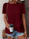 Womens Fashion Casual Solid-color Short-sleeve Crew Neck