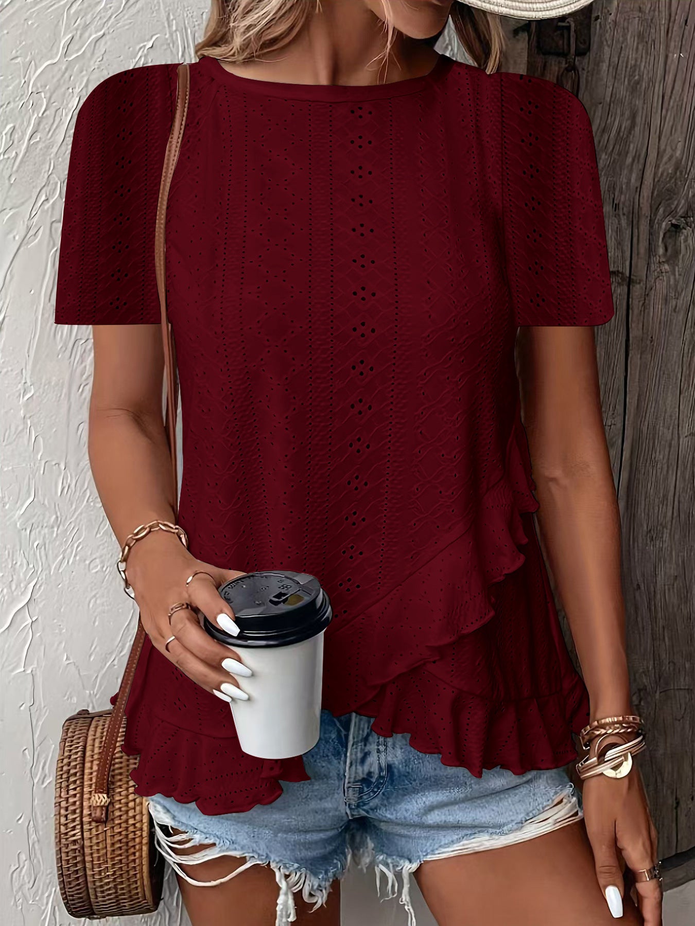 Womens Fashion Casual Solid-color Short-sleeve Crew Neck