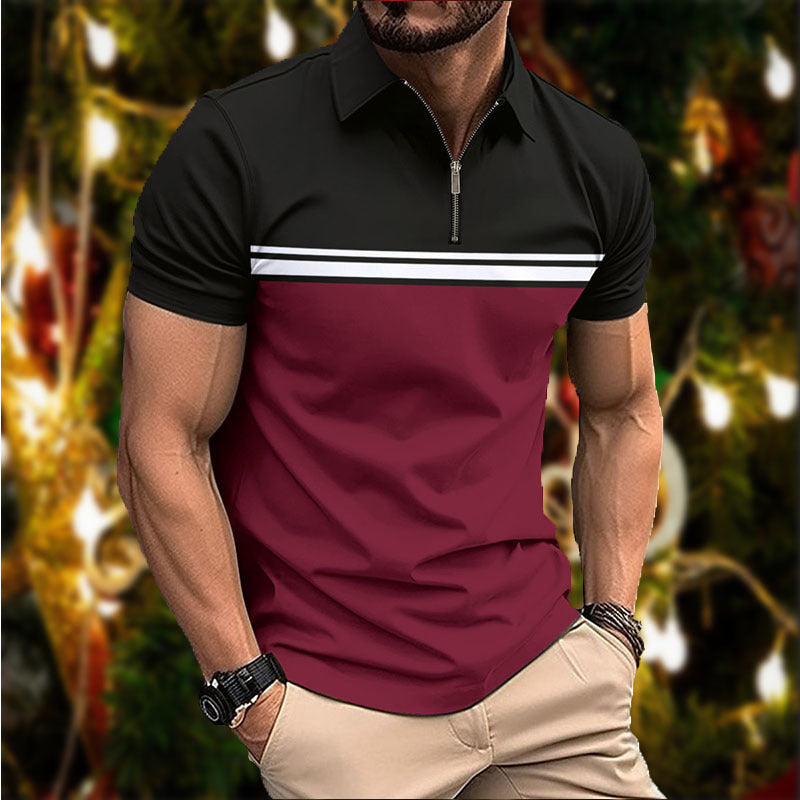 Camisa polo elegante y ajustada para hombre con cuello en punta y rayas en el pecho.