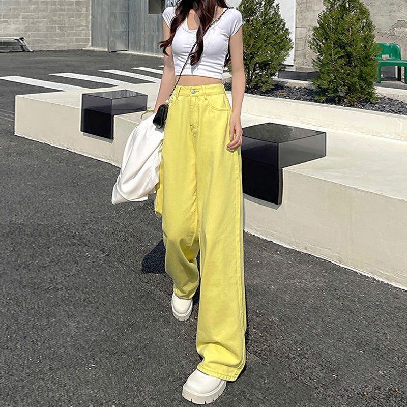 Women's High Waist Straight Jeans Loose-fitting Wide-leg Trousers