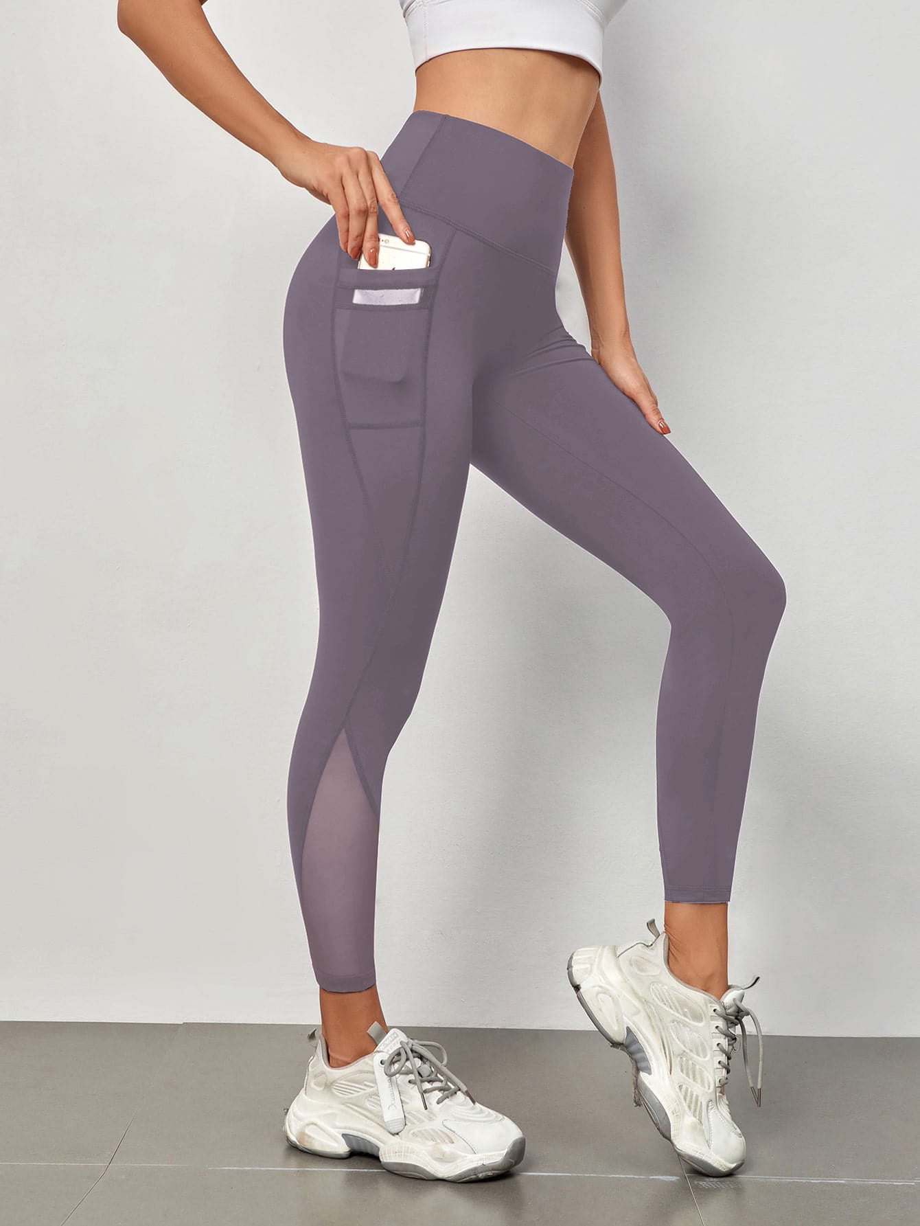 Pantalones de yoga de cintura alta con costuras de granadina, bolsillo, secado rápido, transpirables, para levantar la cadera.