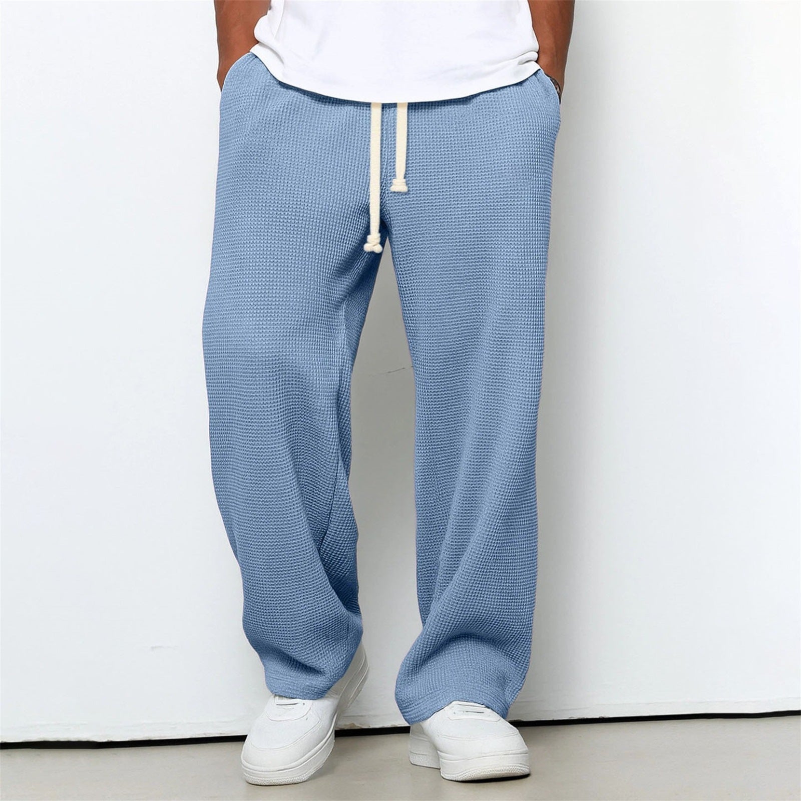 Pantalones deportivos anchos de punto gofre de corte relajado para hombre