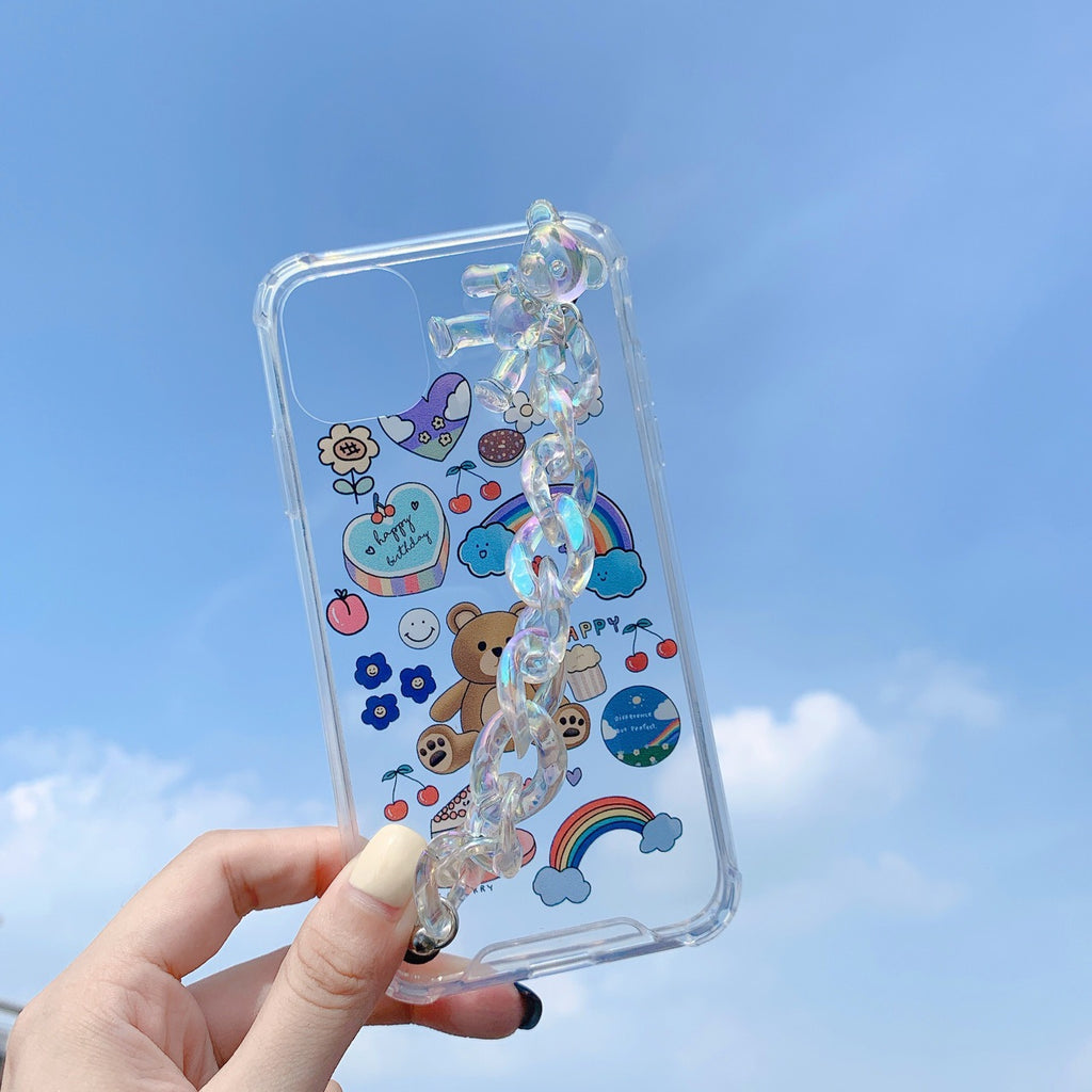 Funda protectora para teléfono móvil con cadena de oso