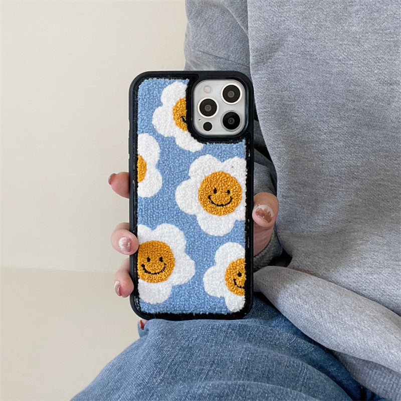 Funda de teléfono de felpa con flores creativa y sencilla