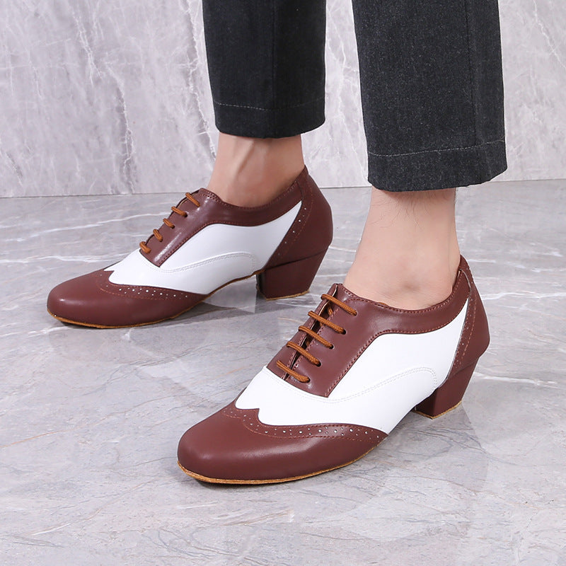 Zapatos de baile de salón de cuero para baile cuadrado y latino, con suela blanda, para adultos.