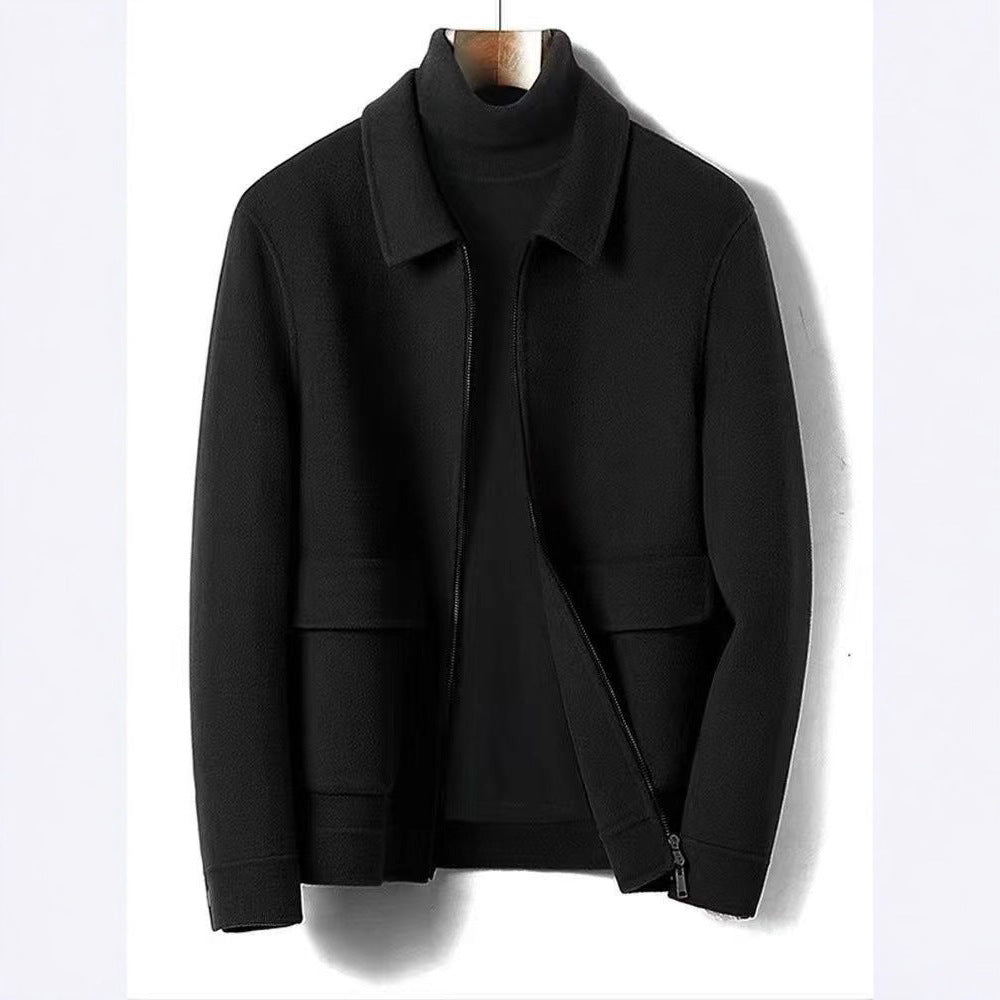 Mandarin-collar Cardigan Wool Jacket Mens Loose Casual Outerwear