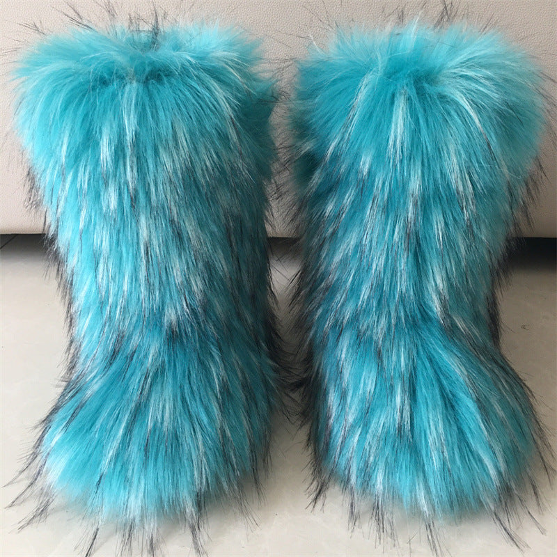 Botas de nieve de piel de zorro y perro mapache