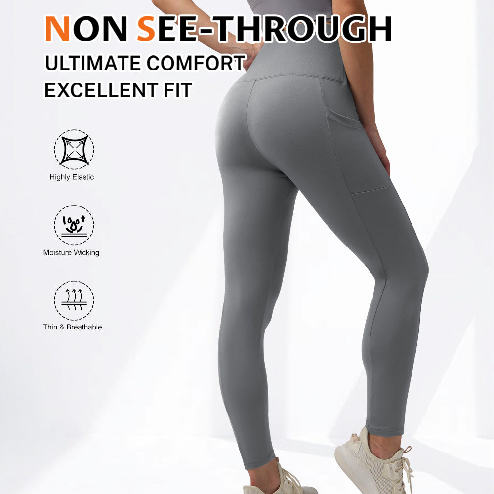 Pantalones de yoga de terciopelo con bolsillos cálidos para otoño e invierno