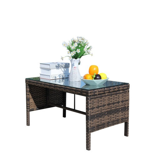 Muebles de exterior para patio, 1 mesa de centro con vidrio templado transparente