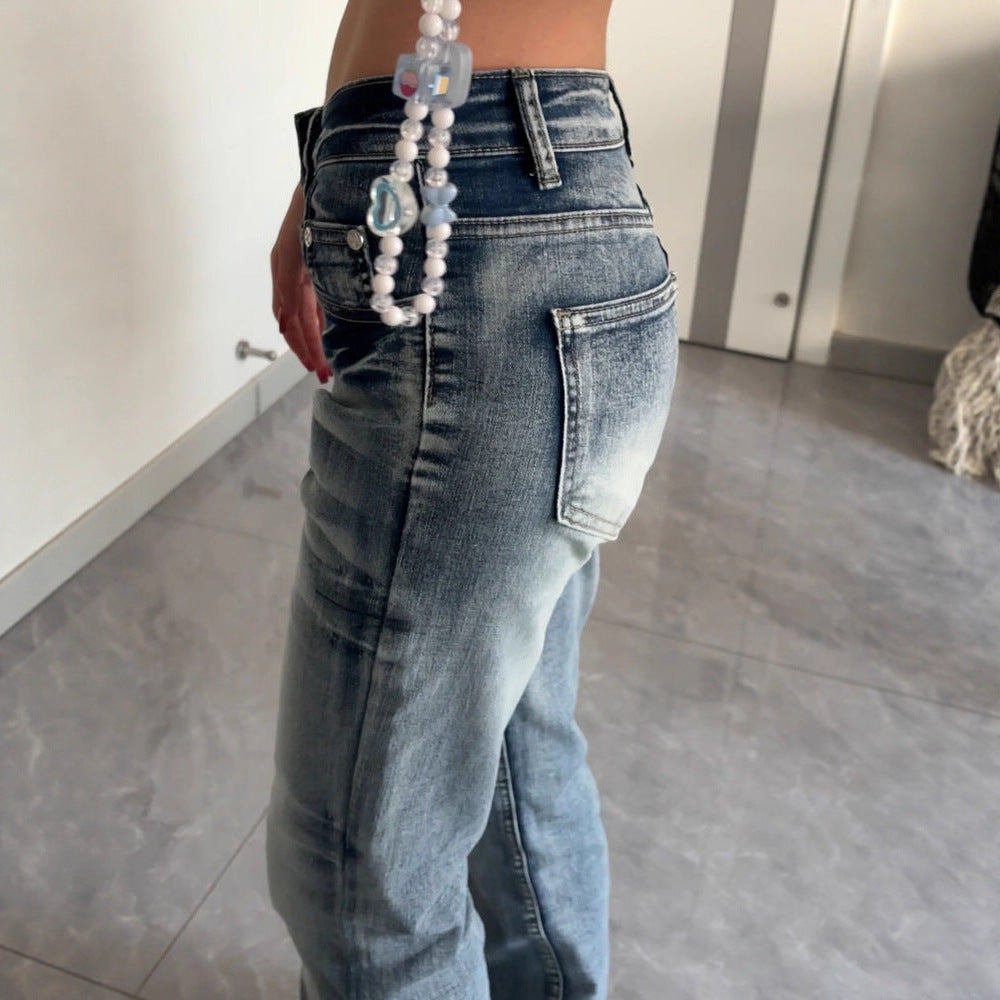 Womens Stretch Low-Waist Slim Straight Jeans