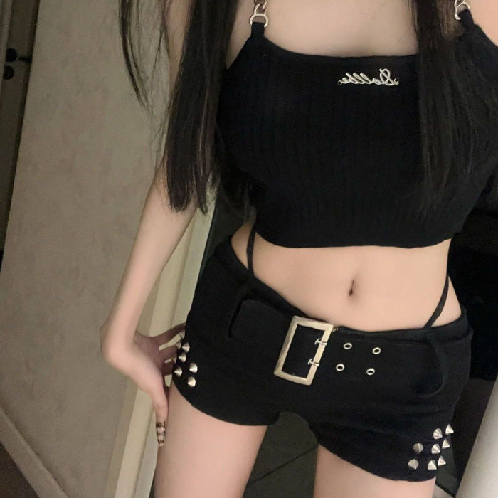 Shorts negros ultracortos de cintura baja que realzan los glúteos y adelgazan para mujer