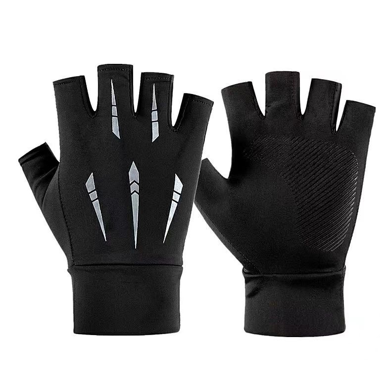 Guantes de medio dedo para deportes al aire libre de verano, hechos de seda de hielo con agarre antideslizante.