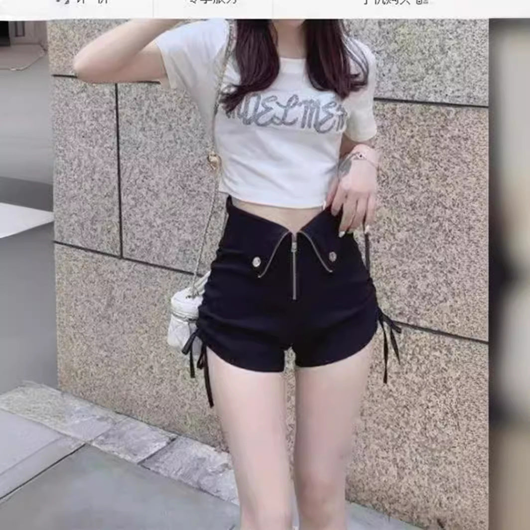 Pantalones cortos negros de tiro alto para mujer