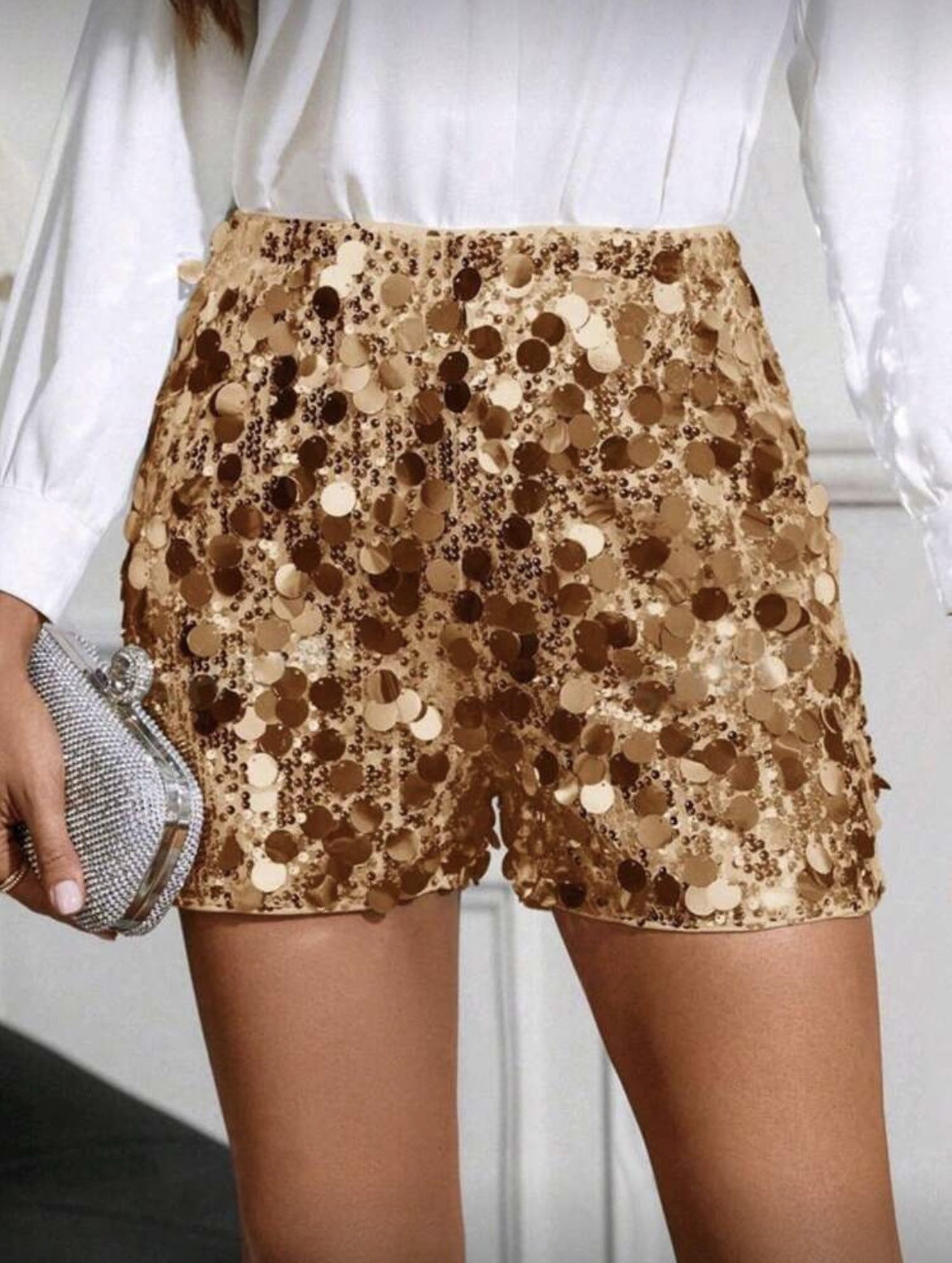 Pantalones cortos con cuentas y lentejuelas para discoteca de mujer