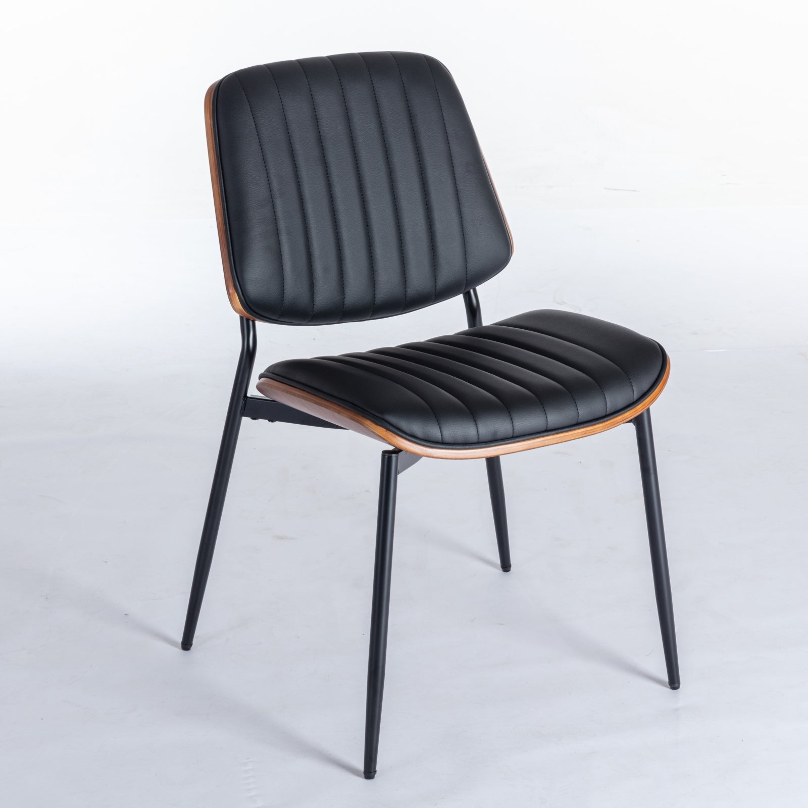 A&A Furniture, Dining Chairs Set Of 2 Mid Century Modern Retro Faux Leather Chair With Walnut Bentwo