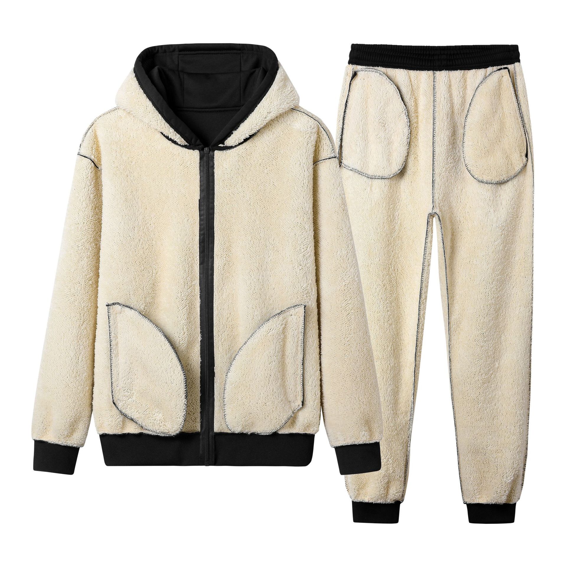 Men's Hooded Thickened Lambswool Suit