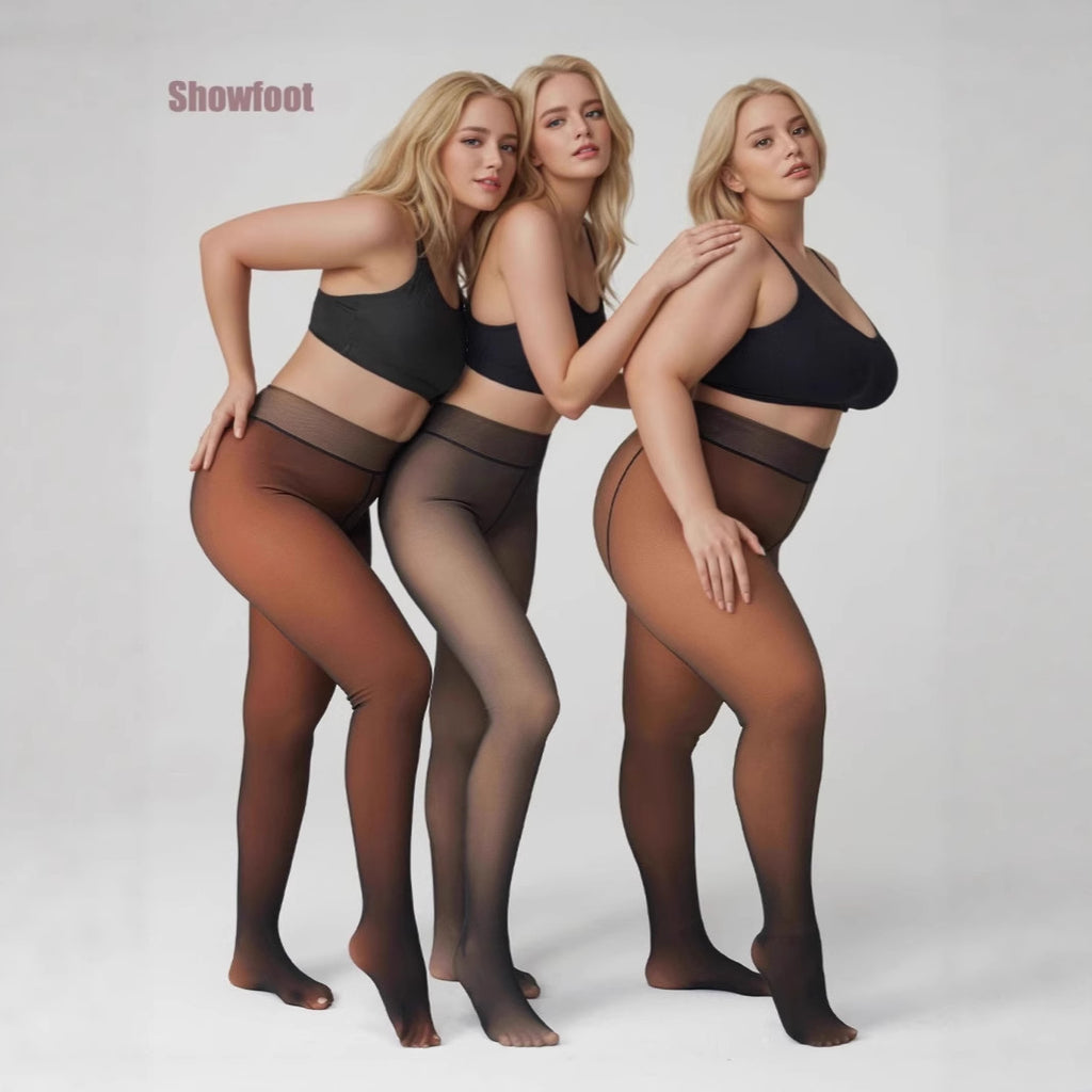 Leggings negros transparentes con forro polar de talla grande