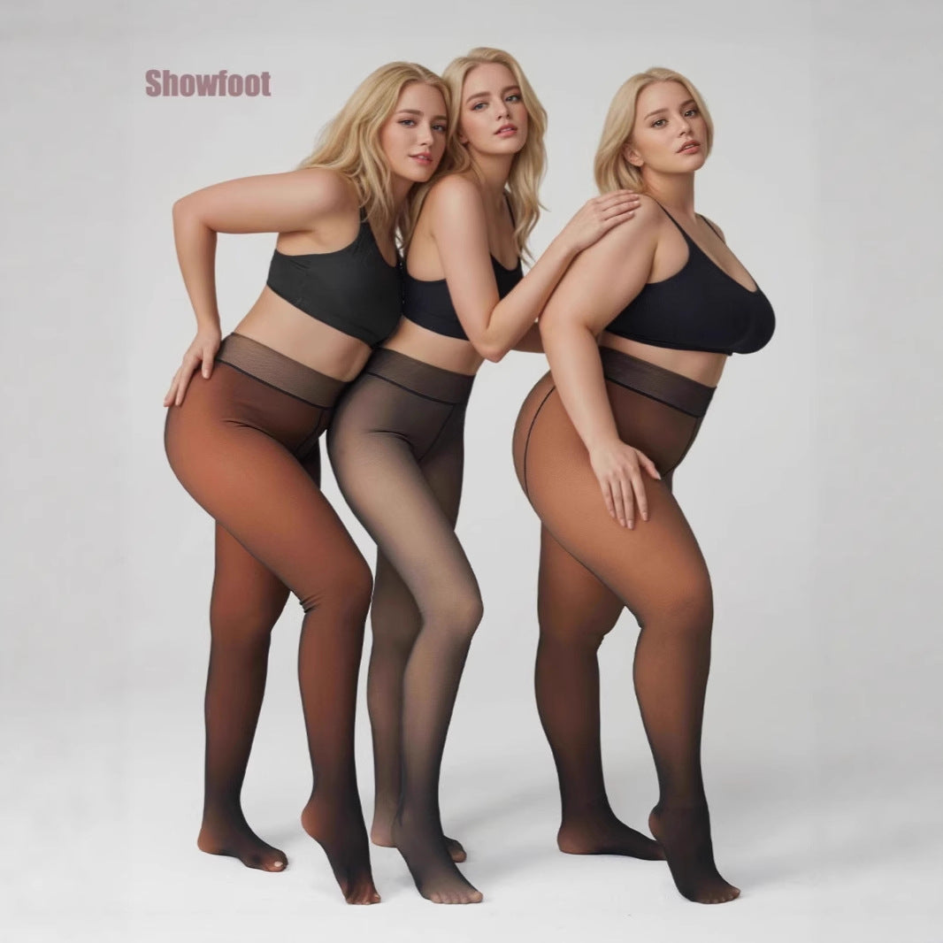 Leggings negros transparentes con forro polar de talla grande