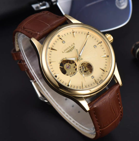 Reloj impermeable de cuero genuino con movimiento mecánico totalmente automático.