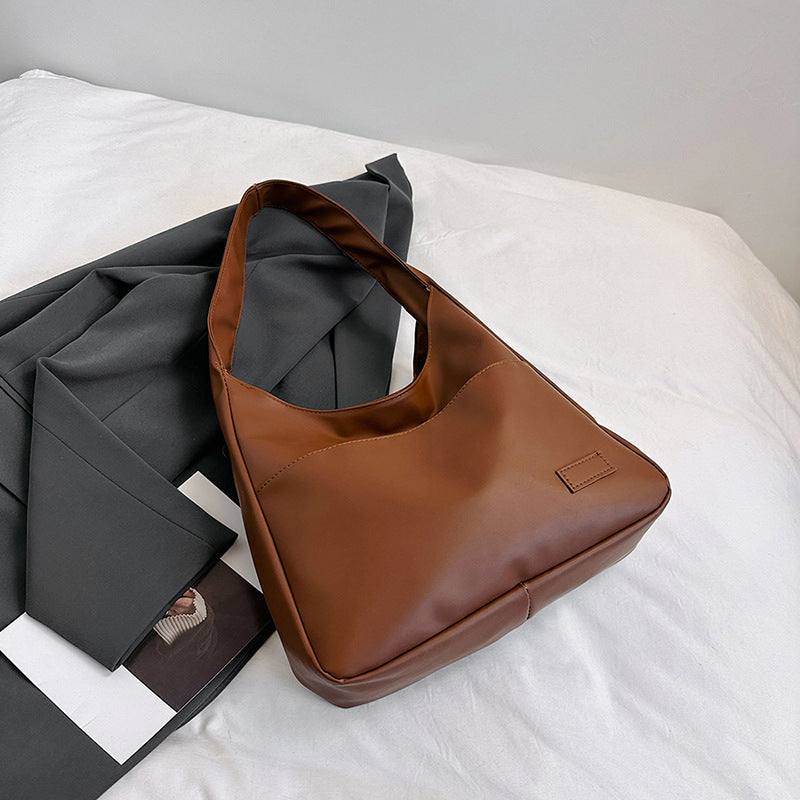 Bolso tote informal sencillo con textura de color sólido, estilo retro, de gran capacidad