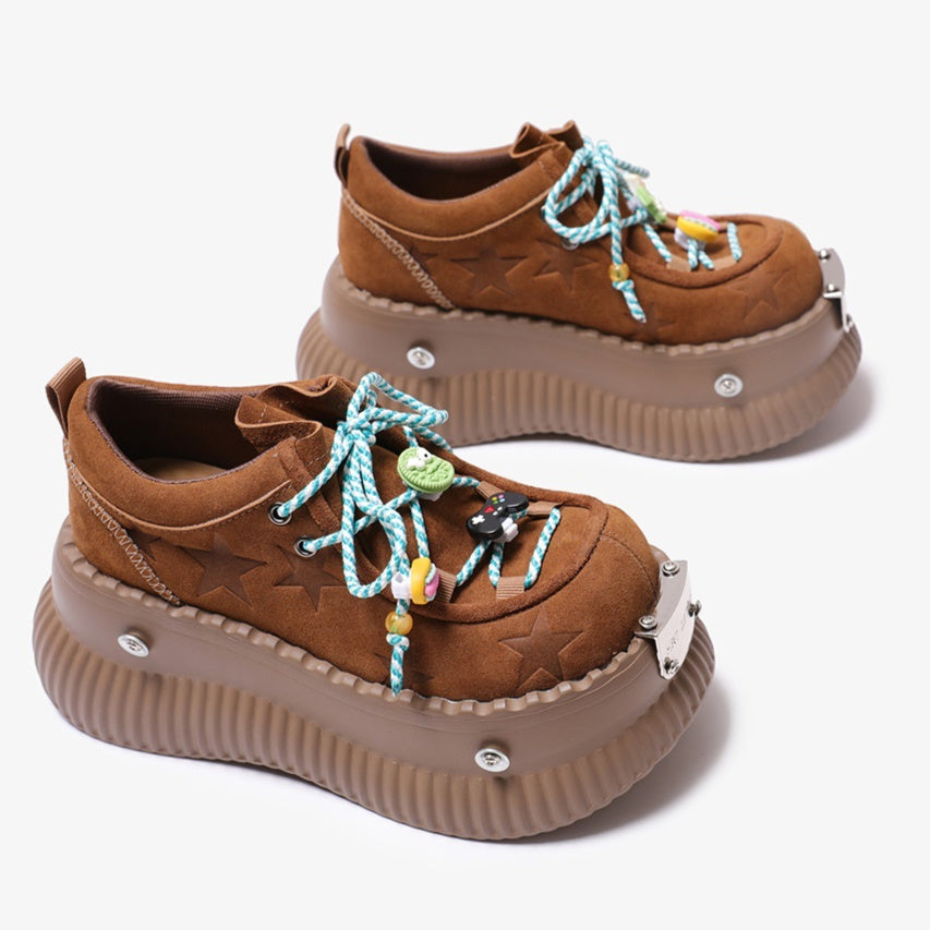 Zapatos de plataforma de cuero con cordones y plataforma de verano Dopamine