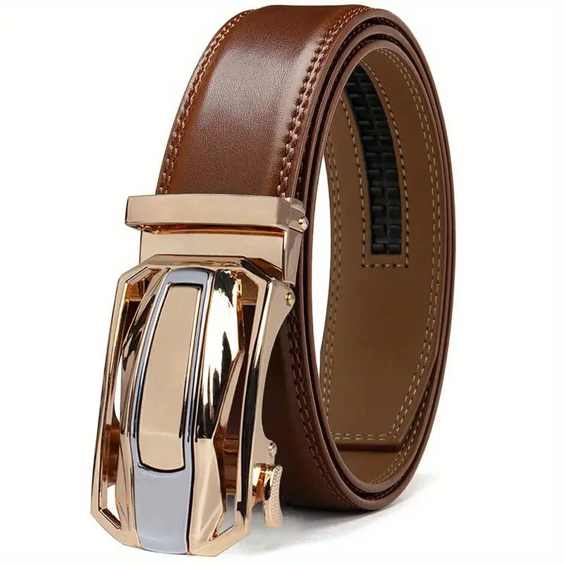 Cinturón de piel de vaca de doble capa para hombre, elegante, informal, de negocios, combinable, para pantalones.