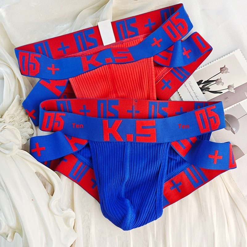 Nuevos calzoncillos deportivos transpirables de algodón acanalado de corte alto para hombre