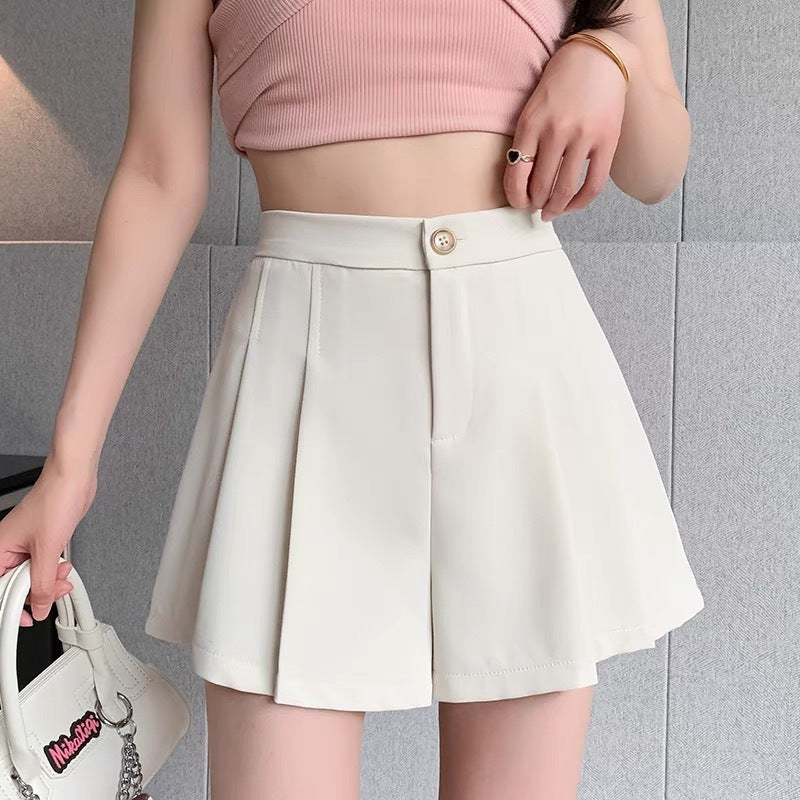 Pantalones cortos plisados ​​de cintura alta y talla grande para mujer que realzan la figura