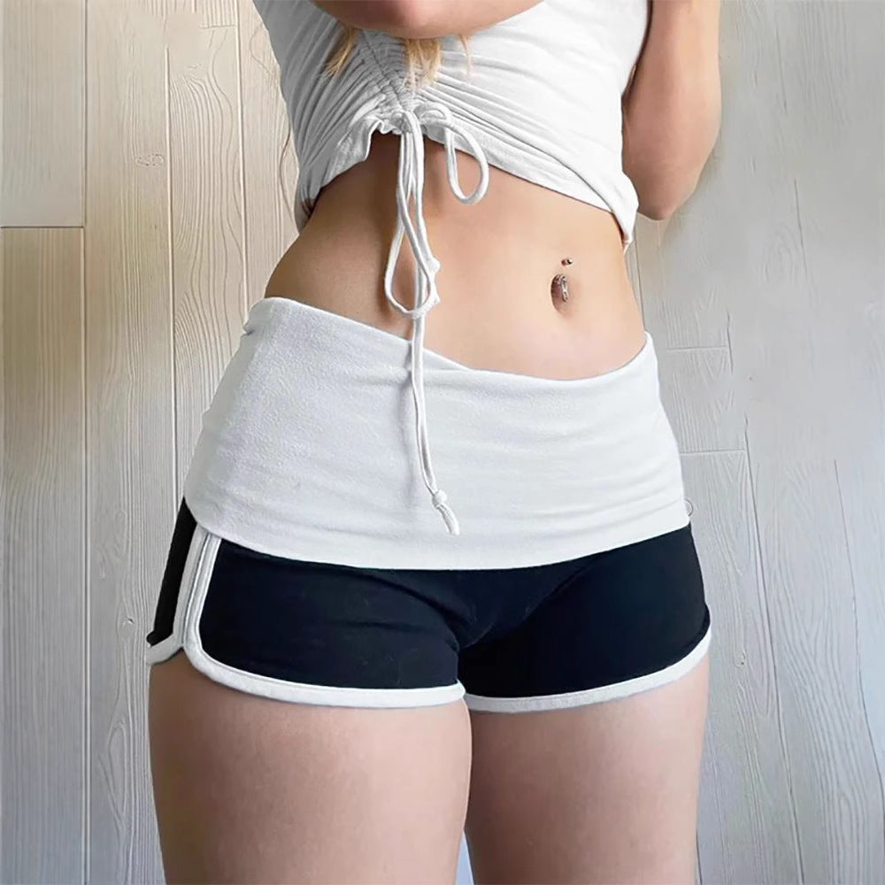 Shorts deportivos de cintura baja, sexys y atrevidos para mujer en color contrastante