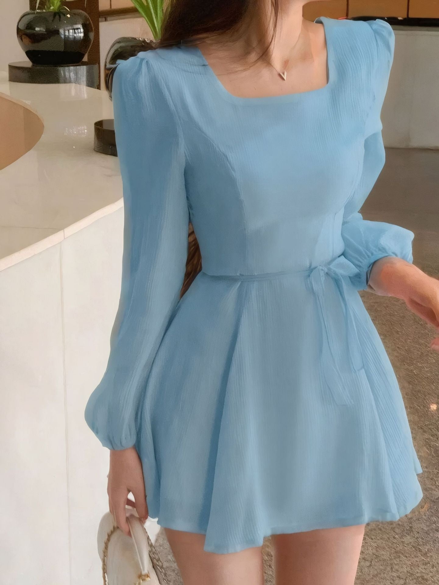Vestido elegante de verano para mujer, estilo coreano, estilo francés, con escote cuadrado y alta gama.