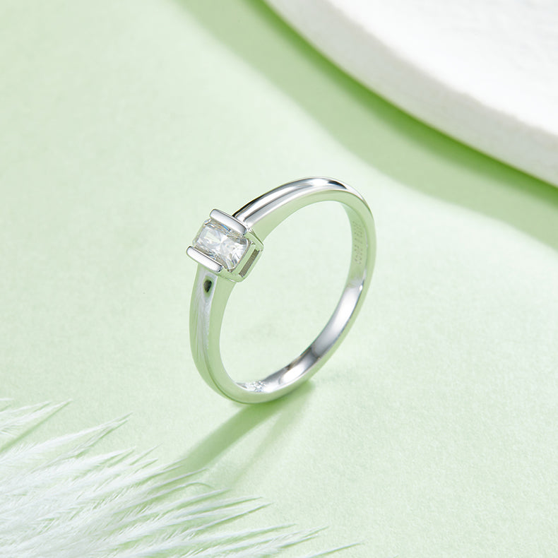 Octagonal Moissanite Set With Top-quality Moissanite Luxury And Fashionable Light Luxury Jewelry Silver Ring S925 Silver Electroplated With Platinum