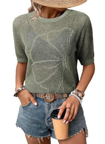 Top de punto de manga corta con cuello redondo de verano para mujer