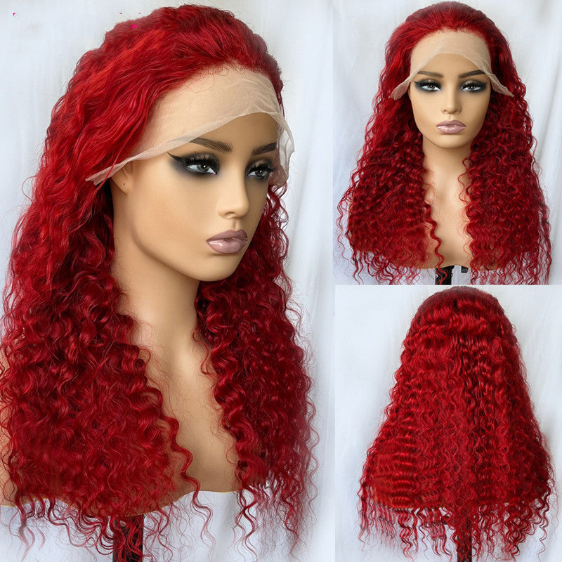 Peluca de cabello humano con ondas profundas rojas y real