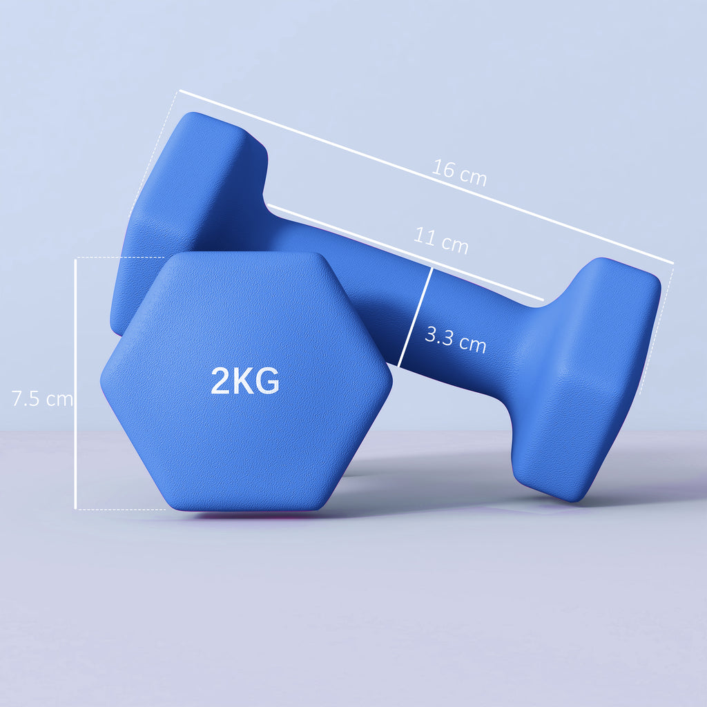 SPORTNOW 2 X 2kg Hexagonal Dumbbells Weights Set With Non-Slip Grip For Home Gym Workout, Blue