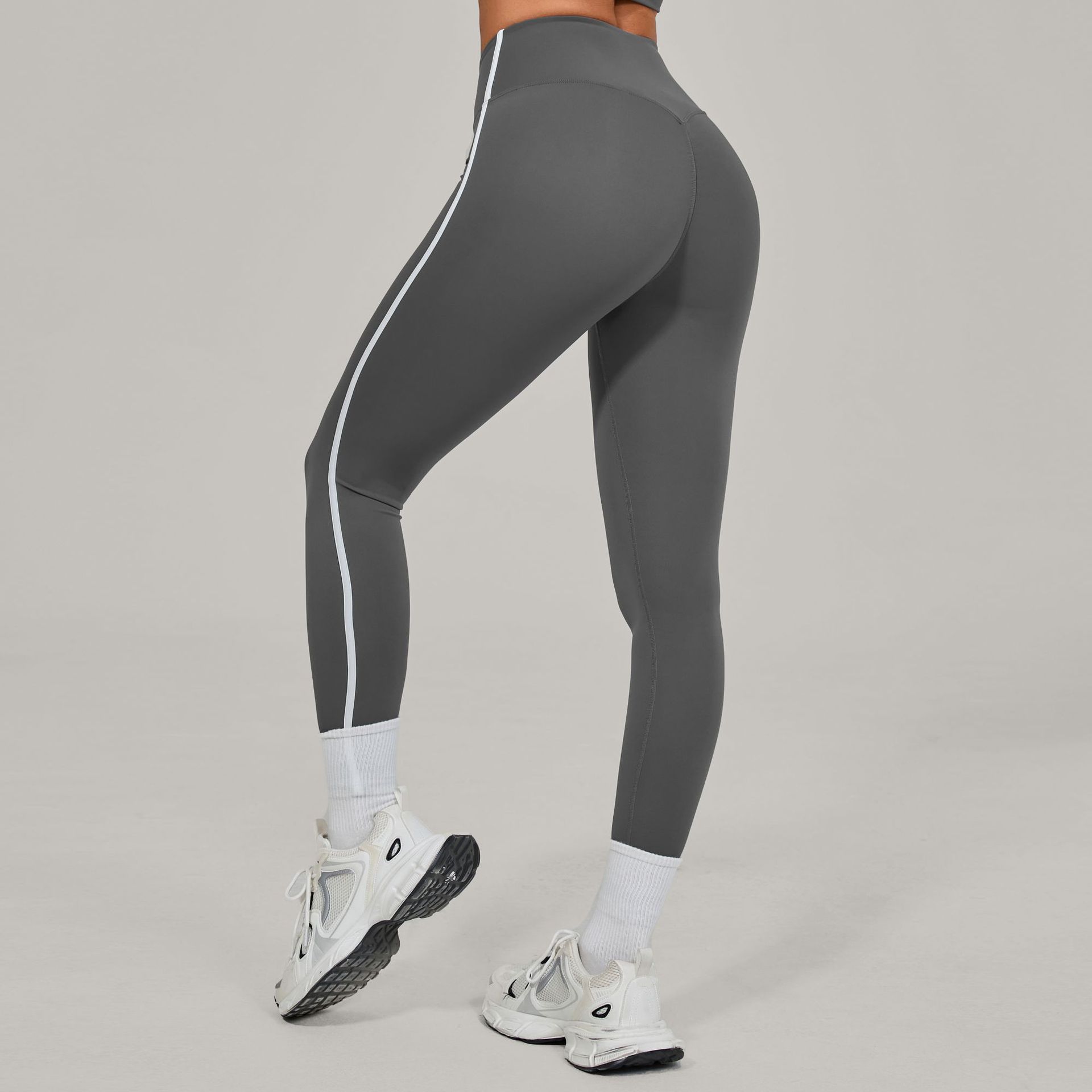 Pantalones de yoga de cintura alta con pliegues invisibles, estilo europeo y americano.