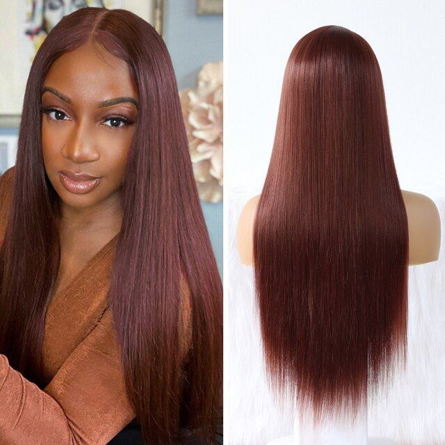 Peluca de cabello humano color marrón rojizo 33 colores 134HD encaje transparente
