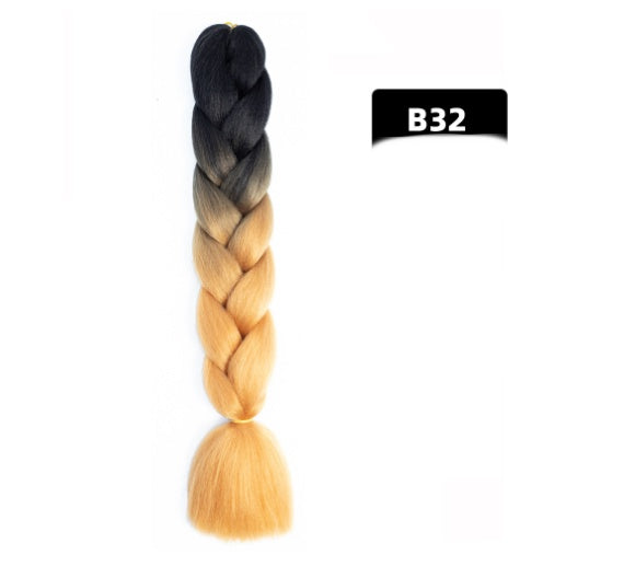 Peluca de seda africana de alta temperatura con fibra química y trenza grande en color degradado