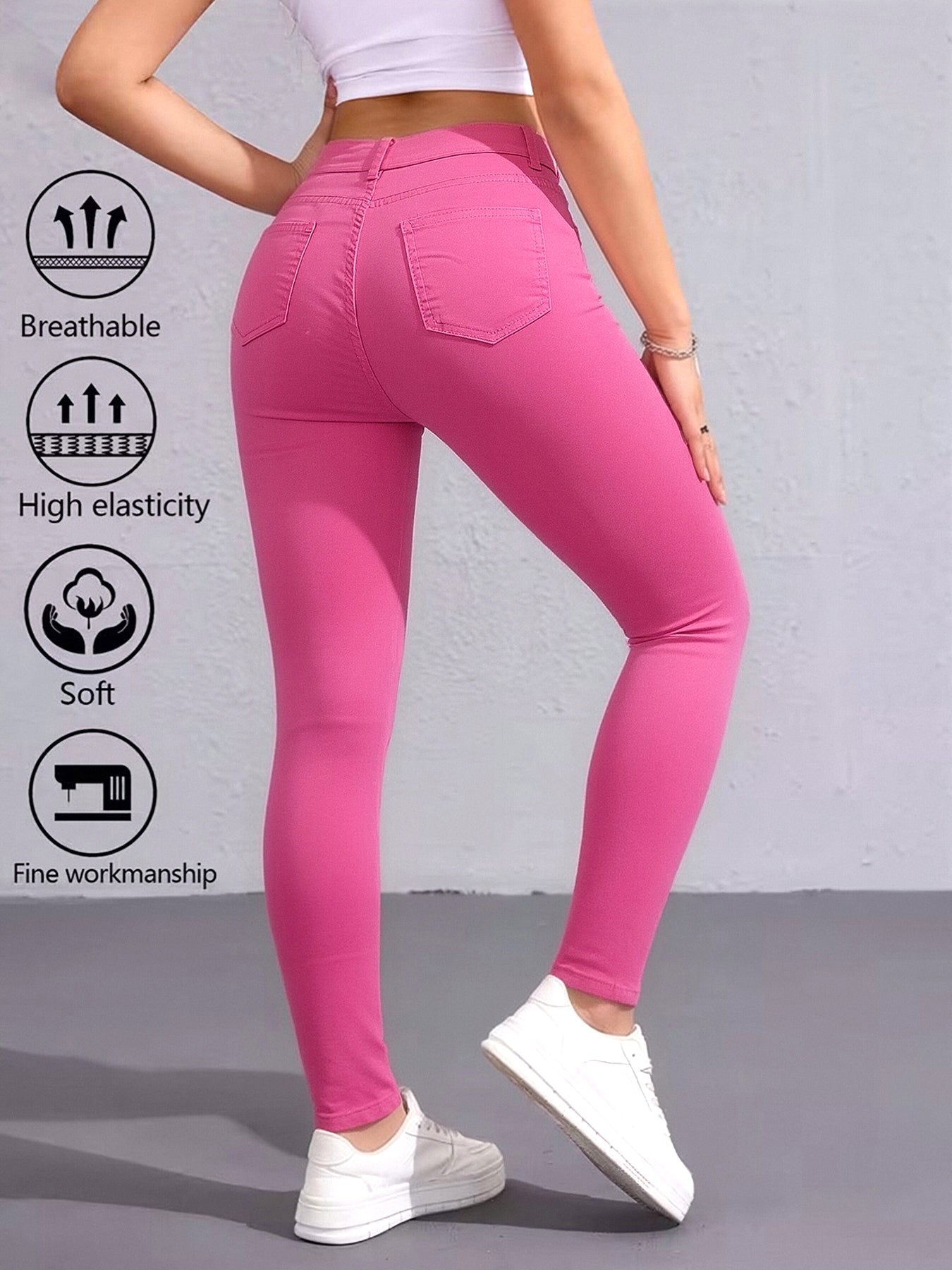 Women's Hot Pink High Waist Skinny Jeans Stretchy