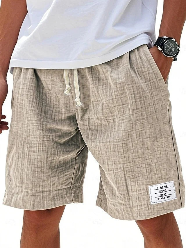 Fashionable Drawstring Textured Solid-Colored Shorts Beach Pants