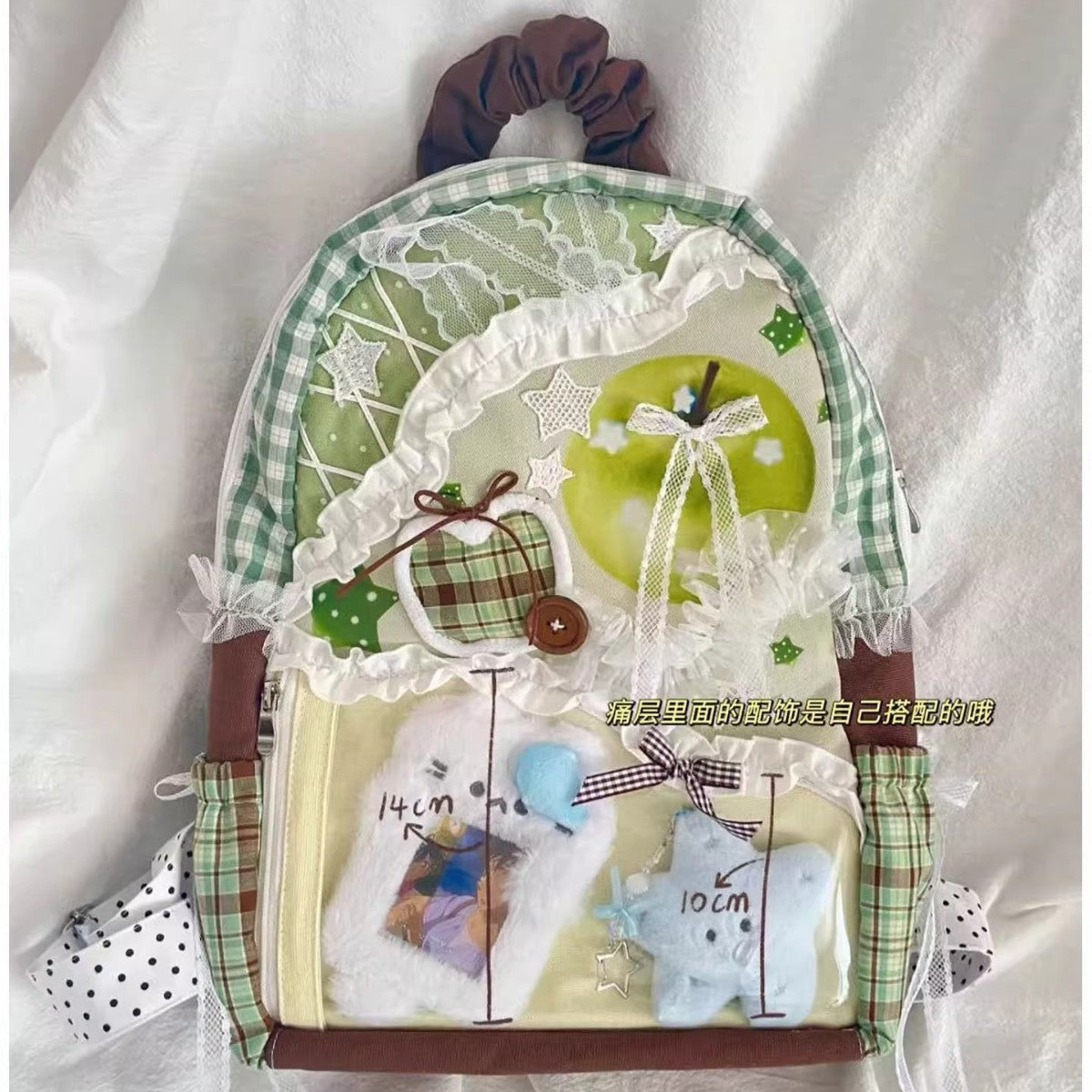 Mochila de lona a cuadros de gran capacidad con patchwork de colores en contraste