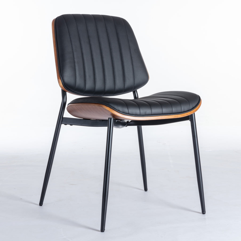 A&A Furniture, Dining Chairs Set Of 2 Mid Century Modern Retro Faux Leather Chair With Walnut Bentwo